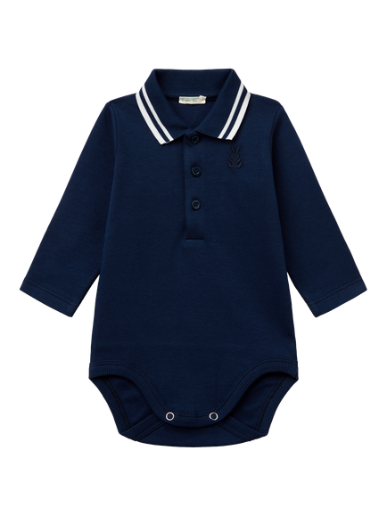 Benetton Baby Cotton Long Sleeved Onesie, Blue, Blue