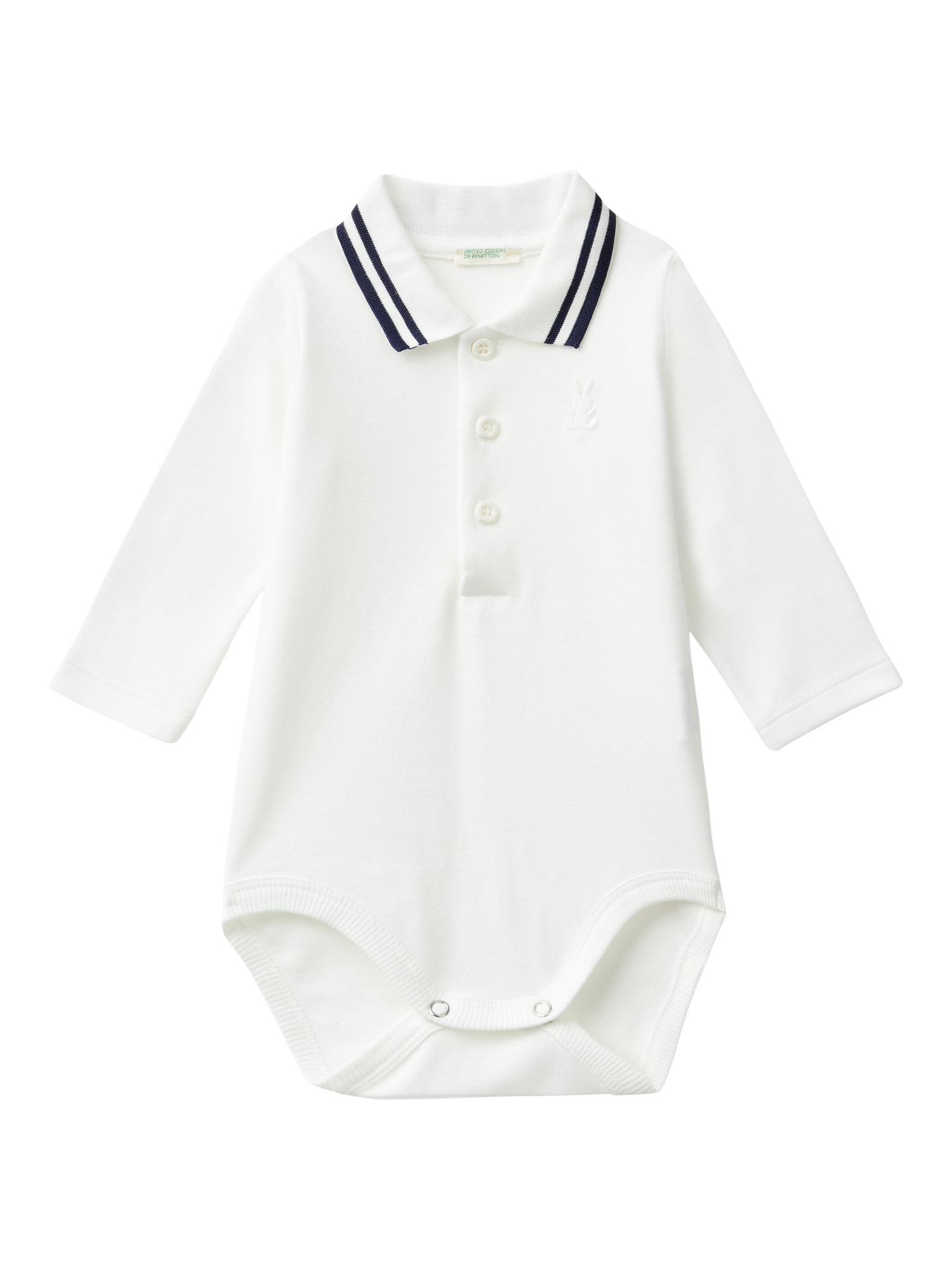 Product image 1 of 3, which shows Benetton Baby Cotton Long Sleeved Bodysuit, Offwhite, 1-3 months