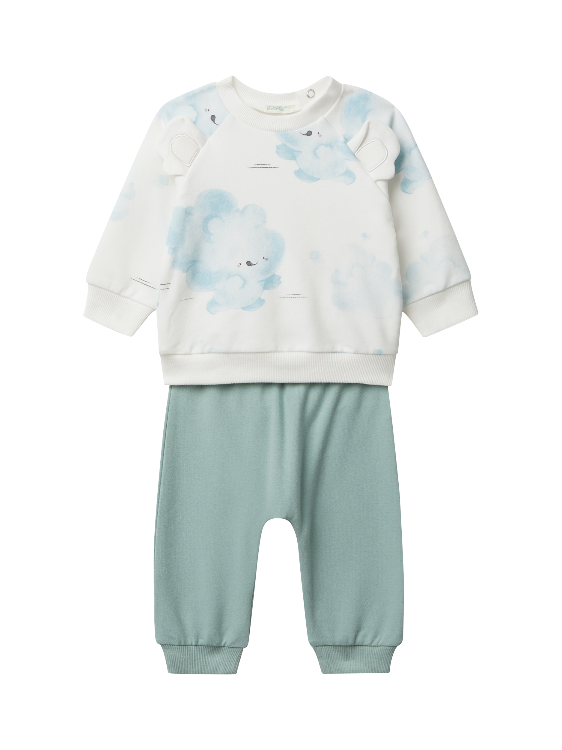 Product image 1 of 4, which shows Benetton Baby Cotton Blend Two Piece Set, White, 1-3 months