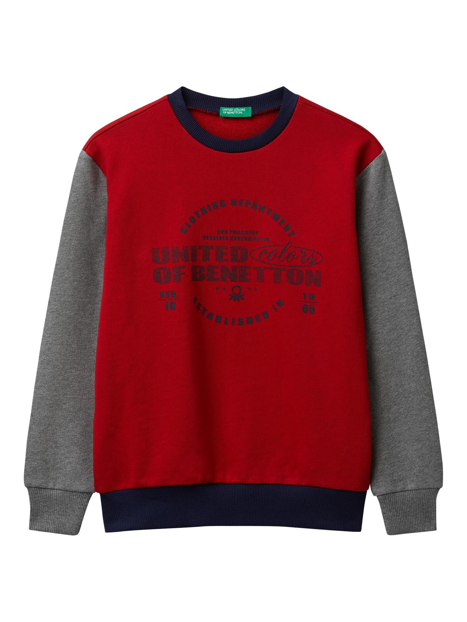 Product image 1 of 3, which shows Benetton Kids' Cotton Crew Neck Colour Block Sweatshirt, Multi, 6-7 years