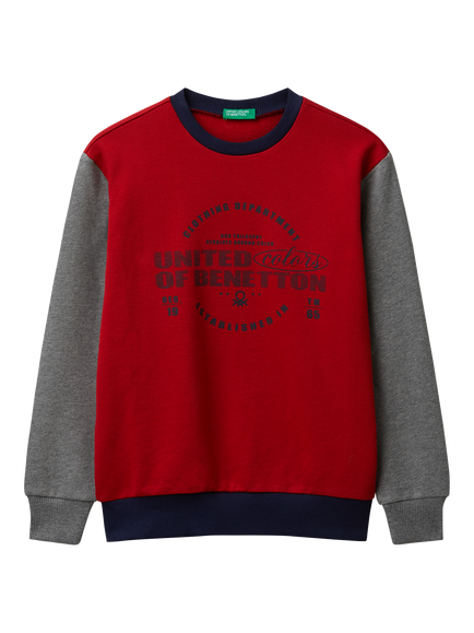 Benetton Kids' Cotton Crew Neck Colour Block Sweatshirt, Multi, Multi