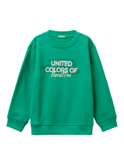 Benetton Kids' Cotton Crew Neck Logo Sweatshirt, Green, Green