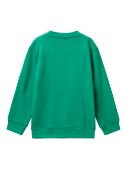 Benetton Kids' Cotton Crew Neck Logo Sweatshirt, Green - view 2, Green