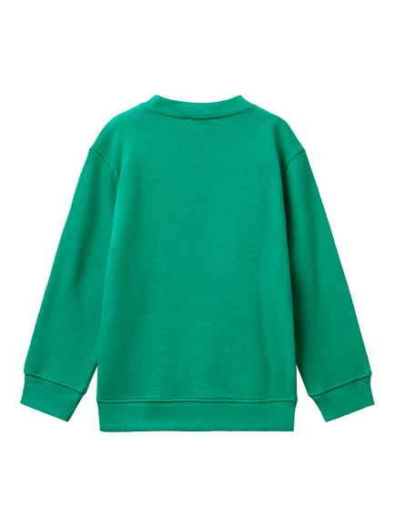 Benetton Kids' Cotton Crew Neck Logo Sweatshirt, Green - view 2, Green