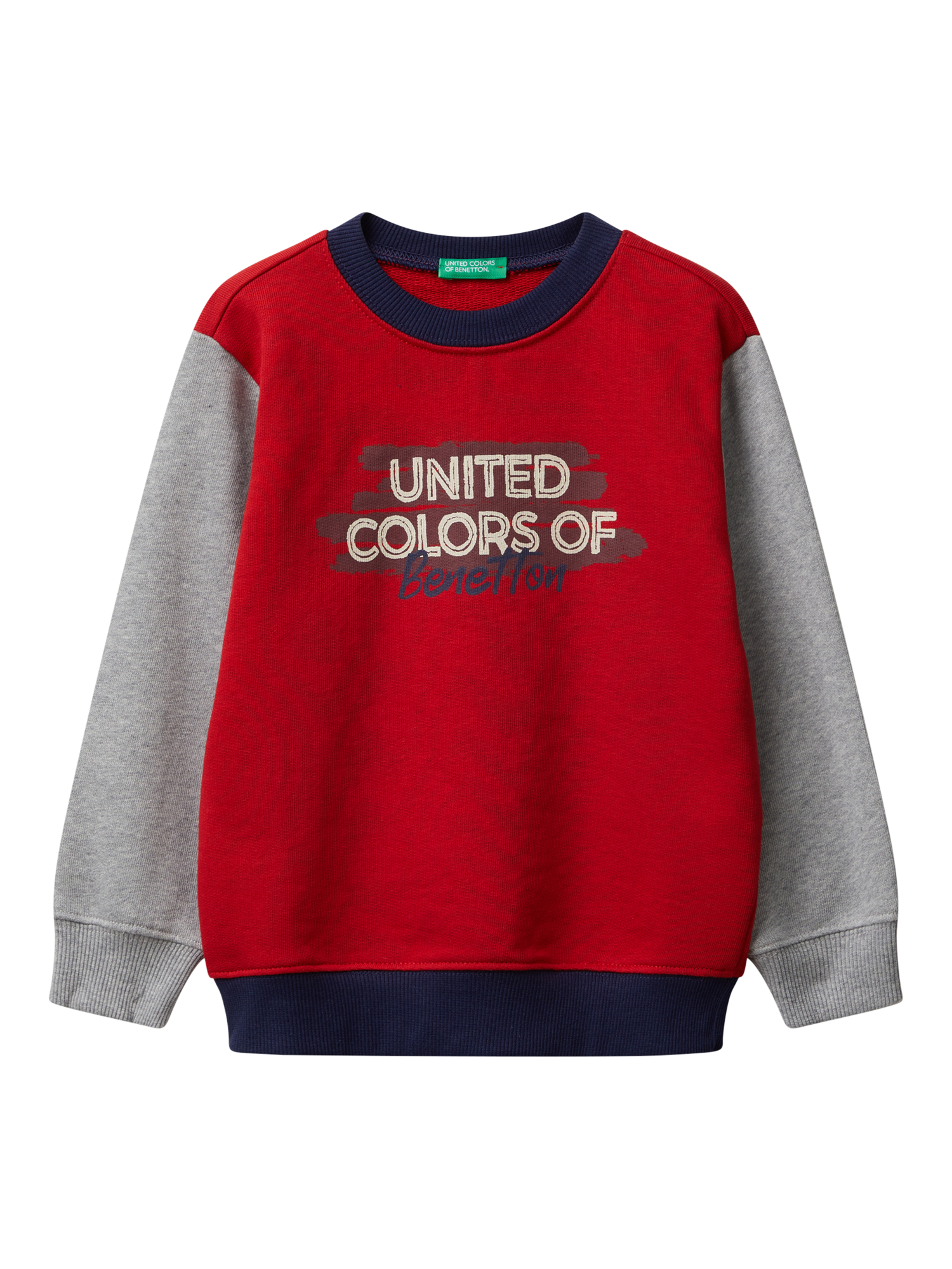 Product image 1 of 3, which shows Benetton Kids' Cotton Crew Neck Colour Block Sweatshirt, Multi, 3-4 years