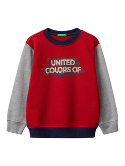 Benetton Kids' Cotton Crew Neck Colour Block Sweatshirt, Multi, Multi