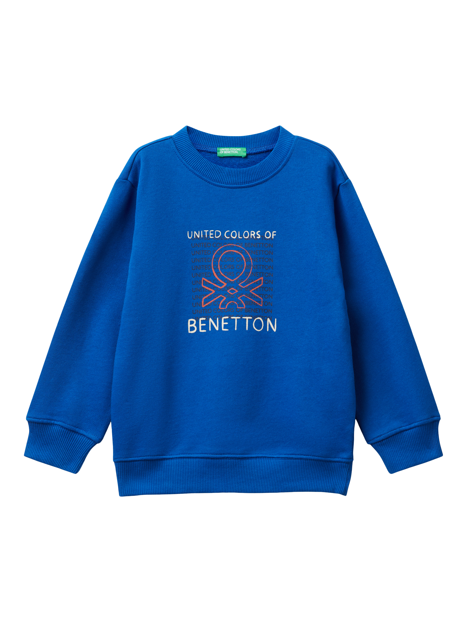 Benetton Kids' Cotton Fleece Crew Neck Sweatshirt, Blue
