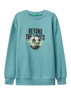 Benetton Kids' Cotton Crew Neck Graphic Print Sweatshirt, Green, Green