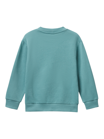 Benetton Kids' Cotton Crew Neck Graphic Print Sweatshirt, Green - view 2, Green