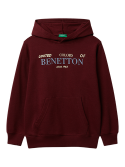 Benetton Kids' Cotton Logo Print Hoodie, Red, Red