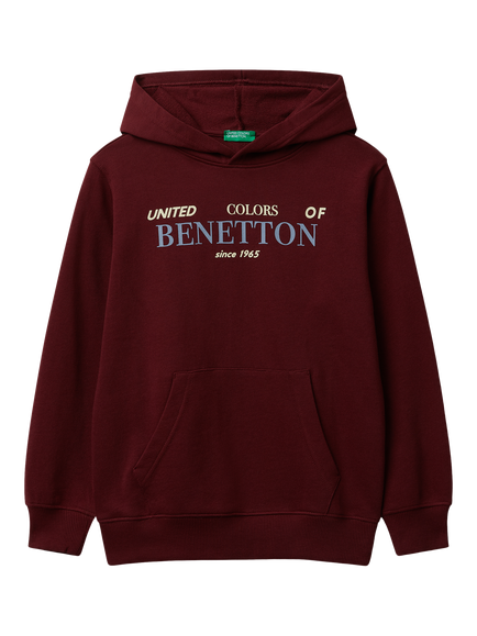 Benetton Kids' Cotton Logo Print Hoodie, Red, Red