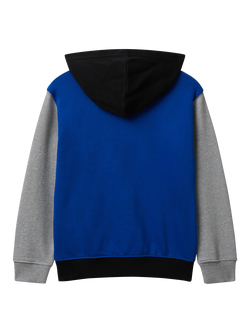 Benetton Kids' Cotton Colour Block Hoodie, Blue/Black/Grey - view 2, Multi