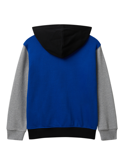 Benetton Kids' Cotton Colour Block Hoodie, Blue/Black/Grey - view 2, Multi