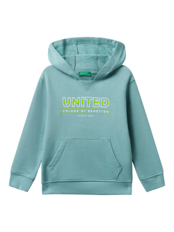 Benetton Kids' Cotton Logo Print Hoodie, Green, Green