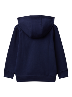 Benetton Kids' Cotton Zipped Logo Hoodie, Blue - view 2, Blue