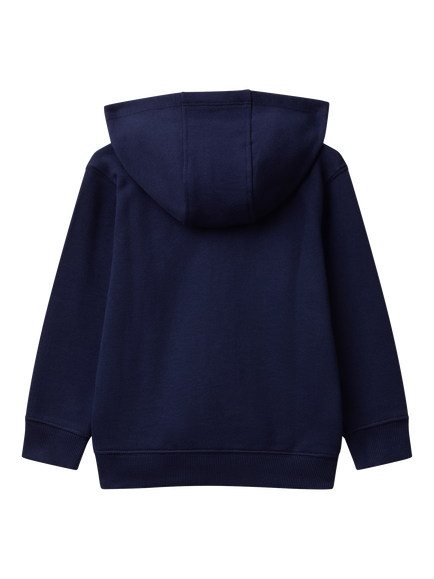 Benetton Kids' Cotton Zipped Logo Hoodie, Blue - view 2, Blue