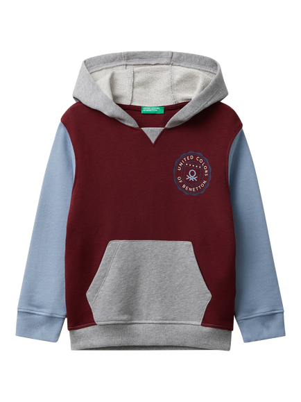 Benetton Kids' Cotton Colour Block Hoodie, Multi, Multi