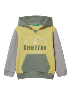 Benetton Kids' Cotton Colour Block Hoodie, Multi, Multi