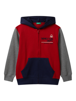 Benetton Kids' Cotton Zipped Colour Block Hoodie, Multi, Multi