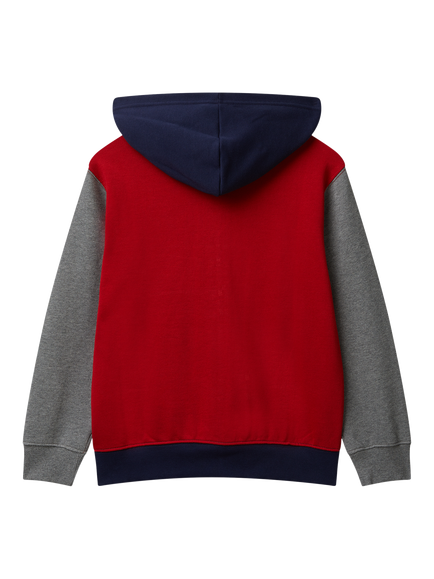 Benetton Kids' Cotton Zipped Colour Block Hoodie, Multi - view 2, Multi