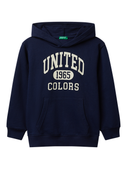 Benetton Kids' Cotton Logo Print Hoodie, Blue, Blue