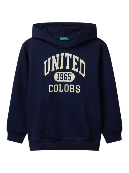 Benetton Kids' Cotton Logo Print Hoodie, Blue, Blue