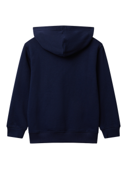 Benetton Kids' Cotton Logo Print Hoodie, Blue - view 2, Blue