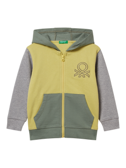 Benetton Kids' Cotton Zipped Colour Block Hoodie, Multi, Multi