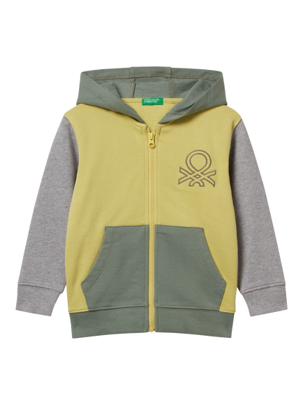 Benetton Kids' Cotton Zipped Colour Block Hoodie, Multi, Multi