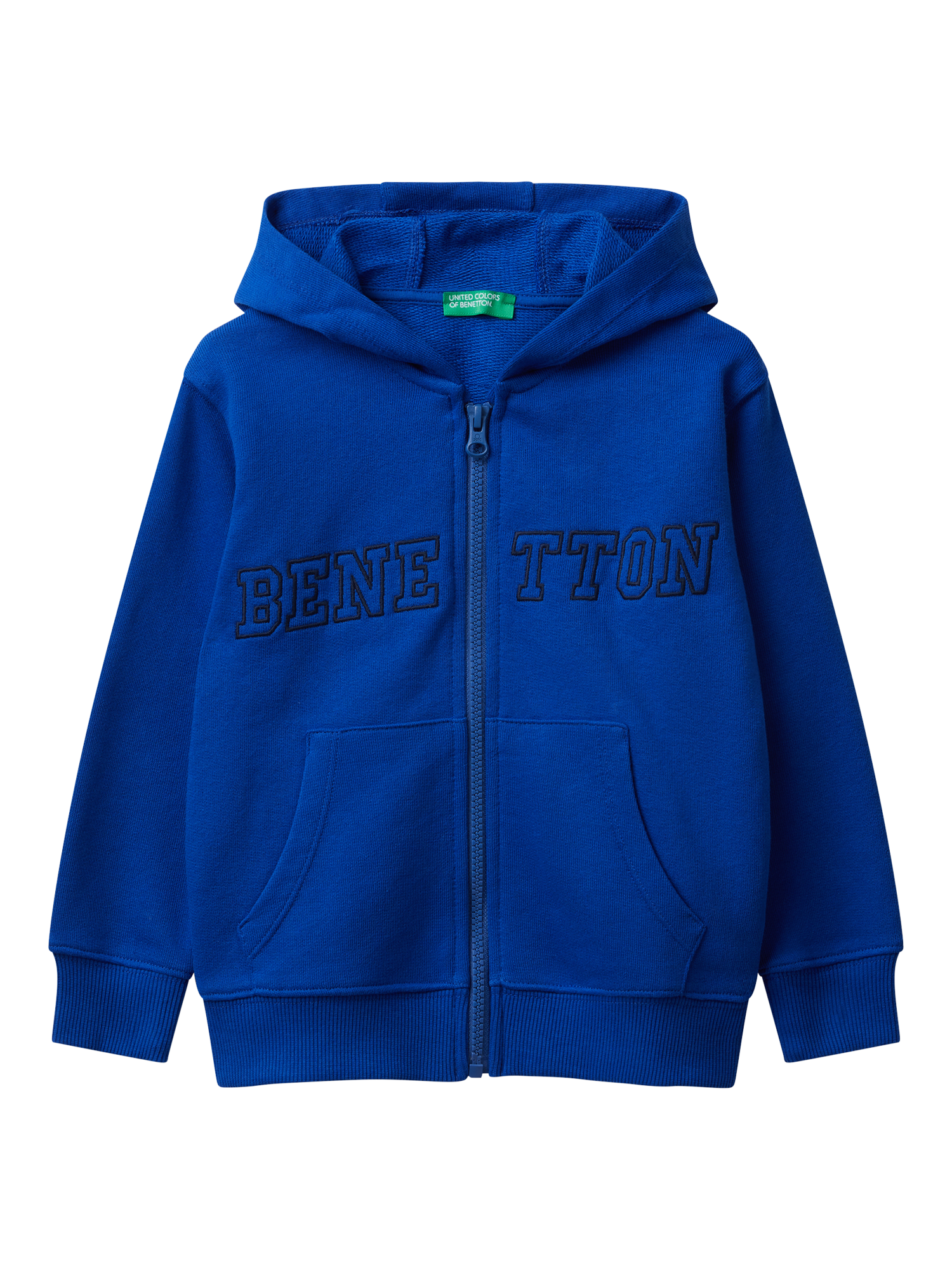Benetton Kids' Cotton Zipped Logo Hoodie, Blue