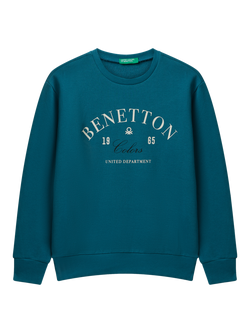 Benetton Kids' Cotton Long Sleeved Logo Sweatshirt, Blue, Blue