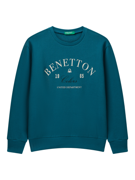 Benetton Kids' Cotton Long Sleeved Logo Sweatshirt, Blue, Blue