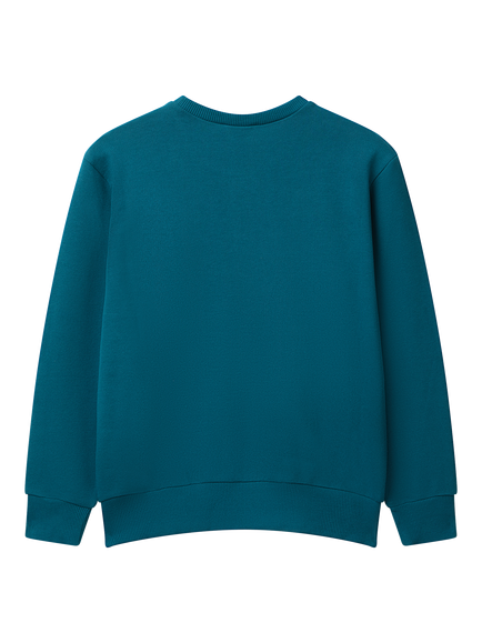 Benetton Kids' Cotton Long Sleeved Logo Sweatshirt, Blue - view 2, Blue