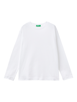 Benetton Kids' Pure Cotton Long Sleeve T-Shirt, White
