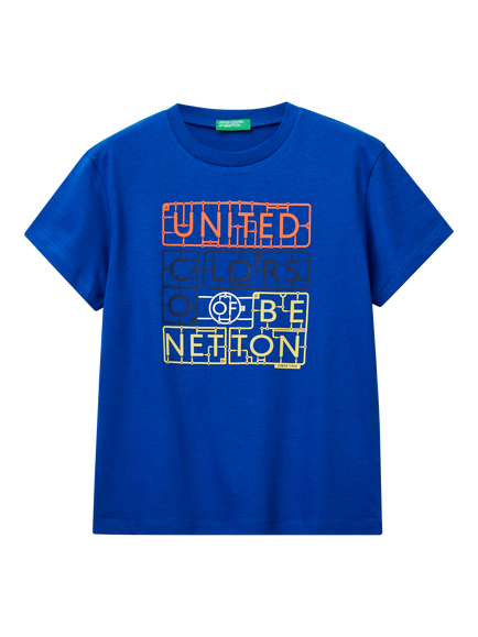 Benetton Kids' United Graphic T-Shirt, Blue