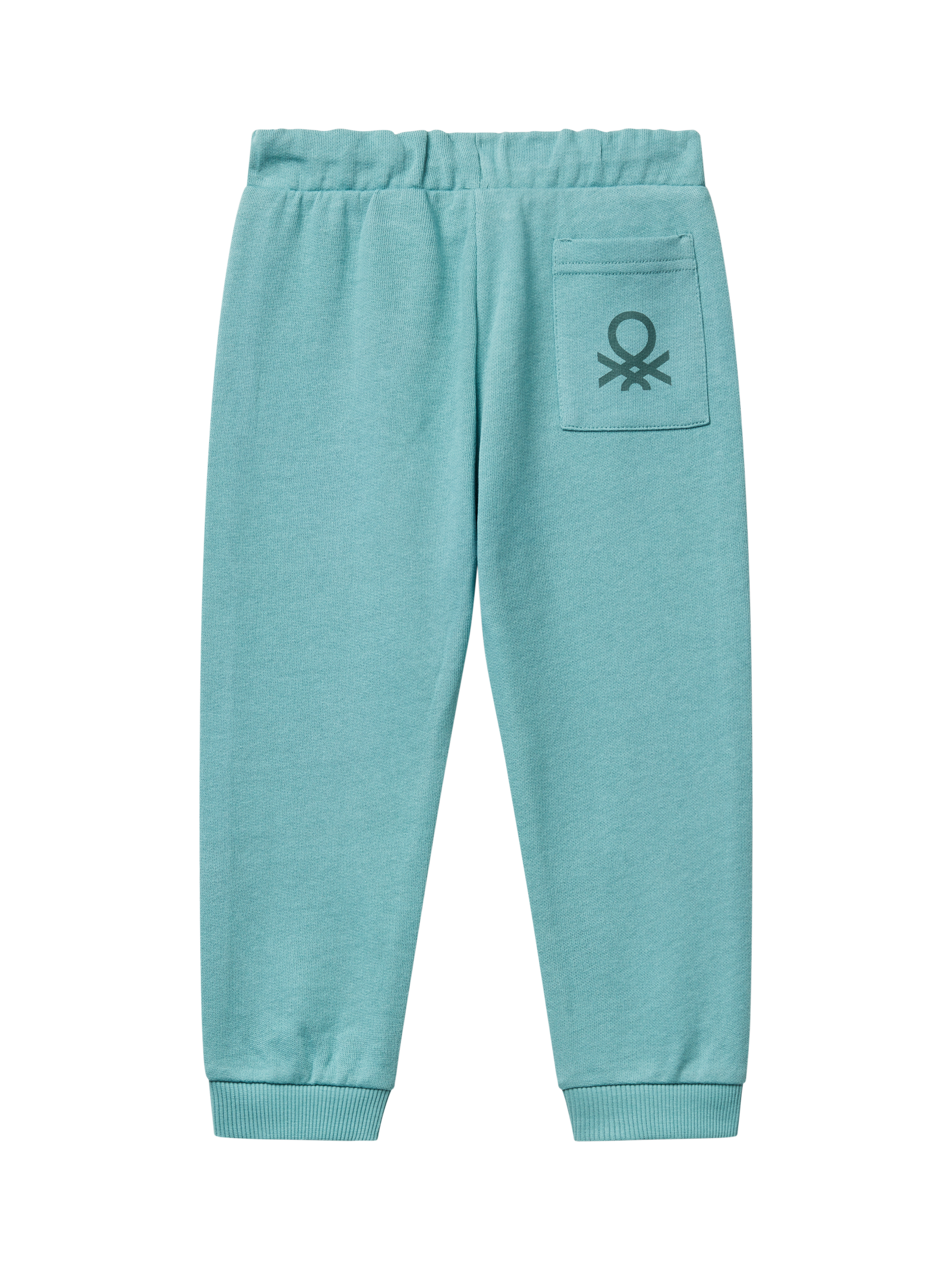 Product image 2 of 3, which shows Benetton Kids' Cotton Fleece Drawstring Joggers, Green, 3-4 years