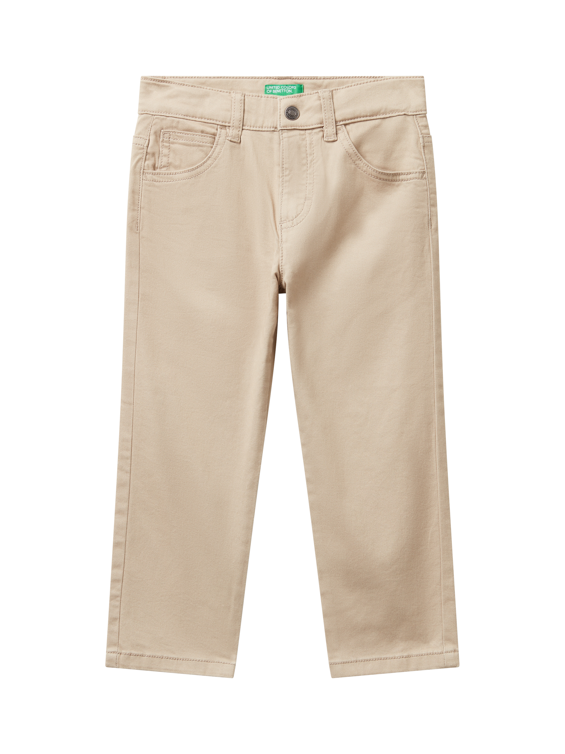Product image 1 of 3, which shows Benetton Kids' Regular Denim Trousers, Cream, 3-4 years