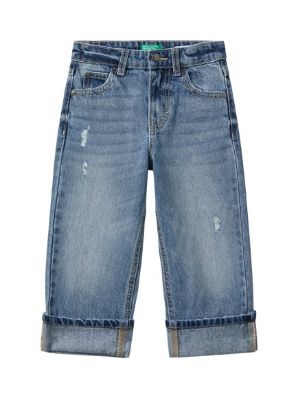 Benetton Kids' Mid Rise Straight Denim Jeans, Blue, Blue