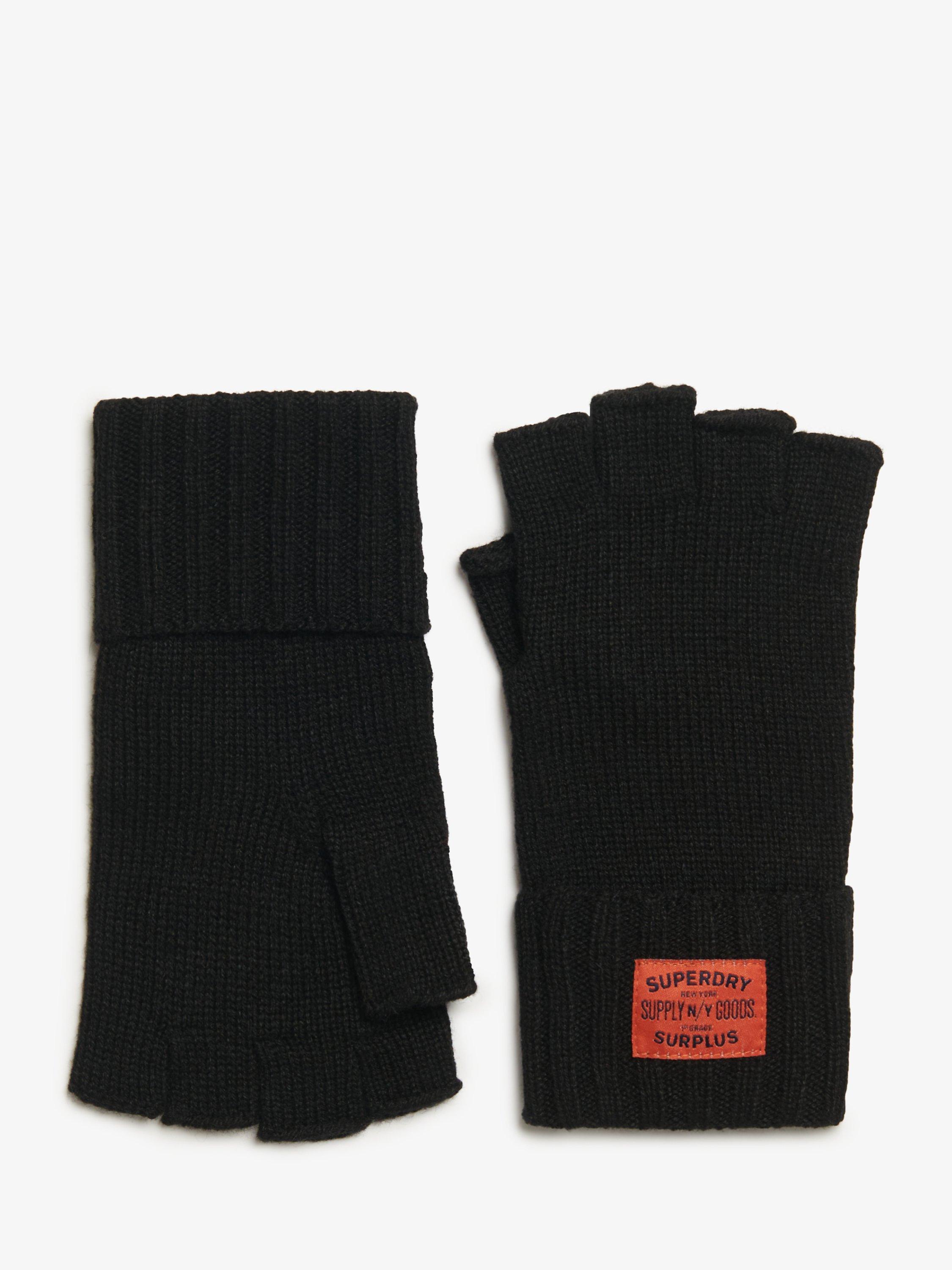 Product image 1 of 3, which shows Superdry Workwear Fingerless Knitted Gloves, Black, S-M