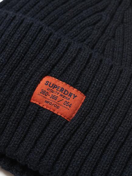 Superdry Workwear Knitted Beanie Hat, Eclipse Navy - view 2, Eclipse Navy