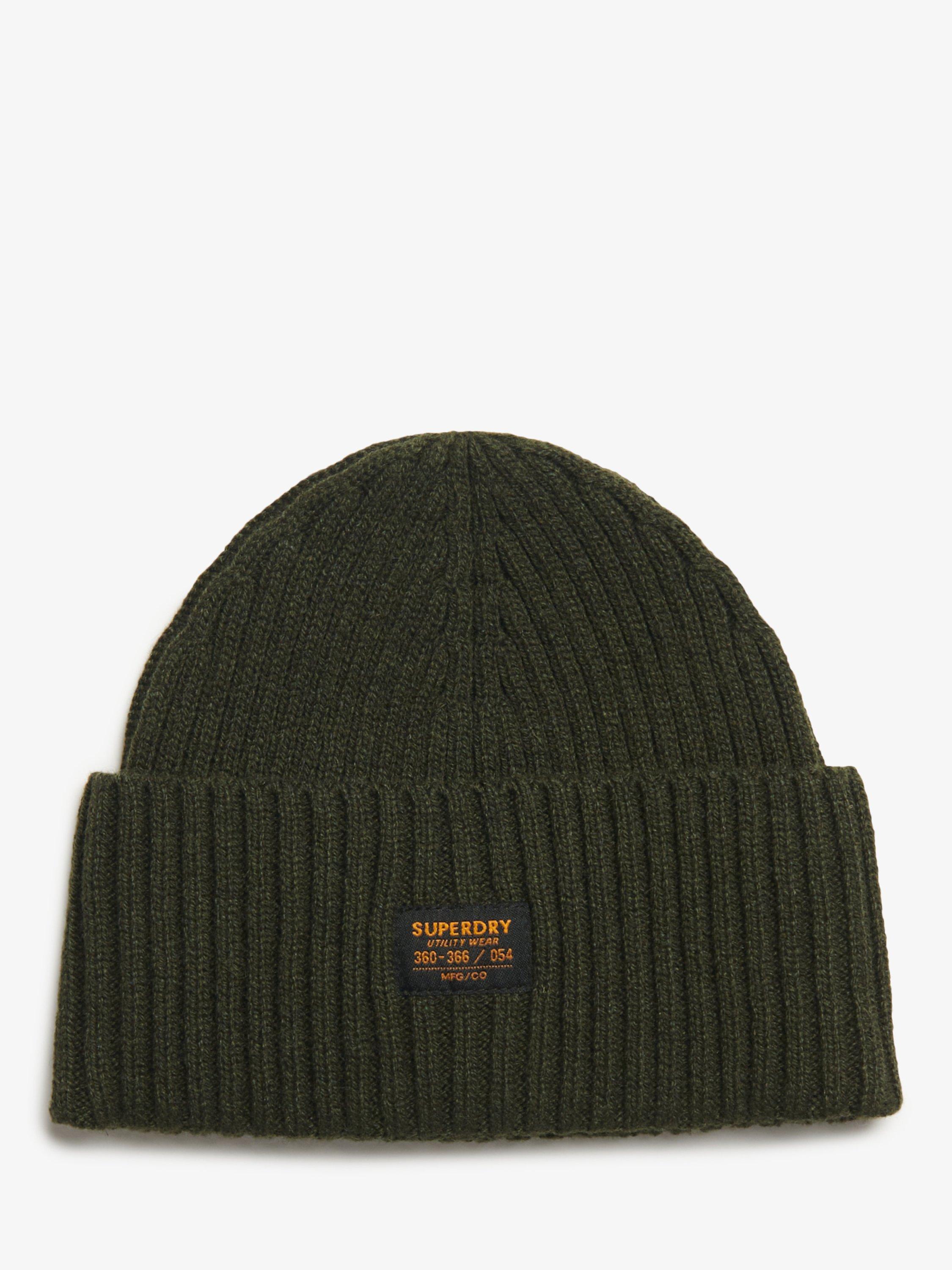 Product image 1 of 2, which shows Superdry Workwear Knit Wool Blend Beanie Hat, Olive Green, One Size