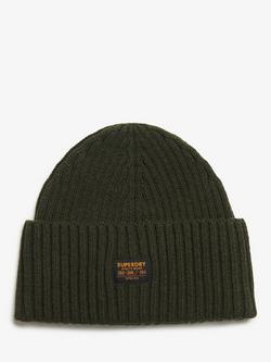 Superdry Workwear Knit Wool Blend Beanie Hat, Olive Green, Olive Green