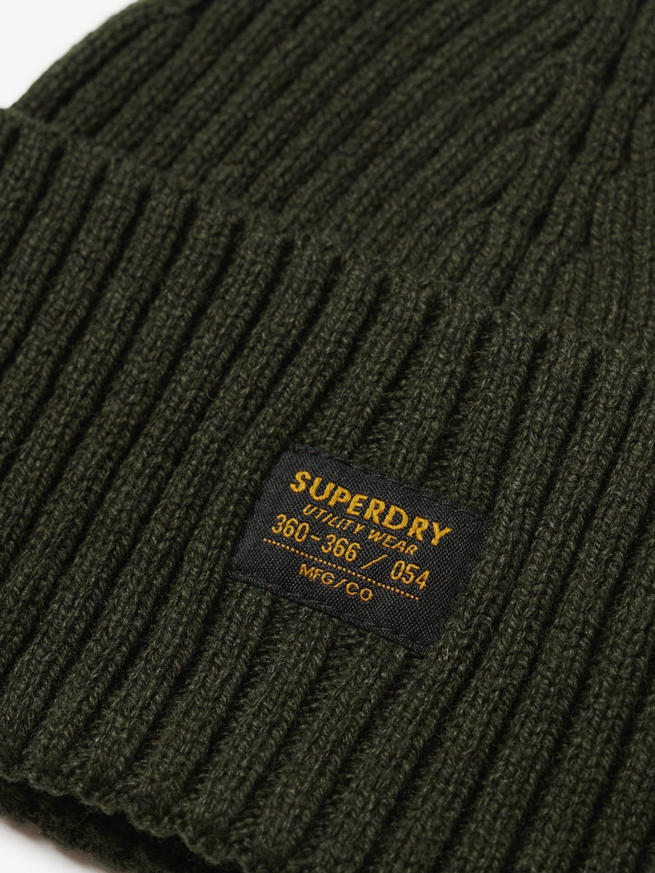 Product image 2 of 2, which shows Superdry Workwear Knit Wool Blend Beanie Hat, Olive Green, One Size