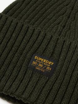 Superdry Workwear Knit Wool Blend Beanie Hat, Olive Green - view 2, Olive Green