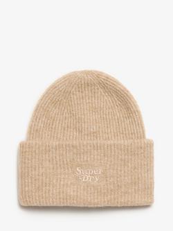 Superdry Soft Rib Knit Beanie Hat, Coconut Brown, Coconut Brown