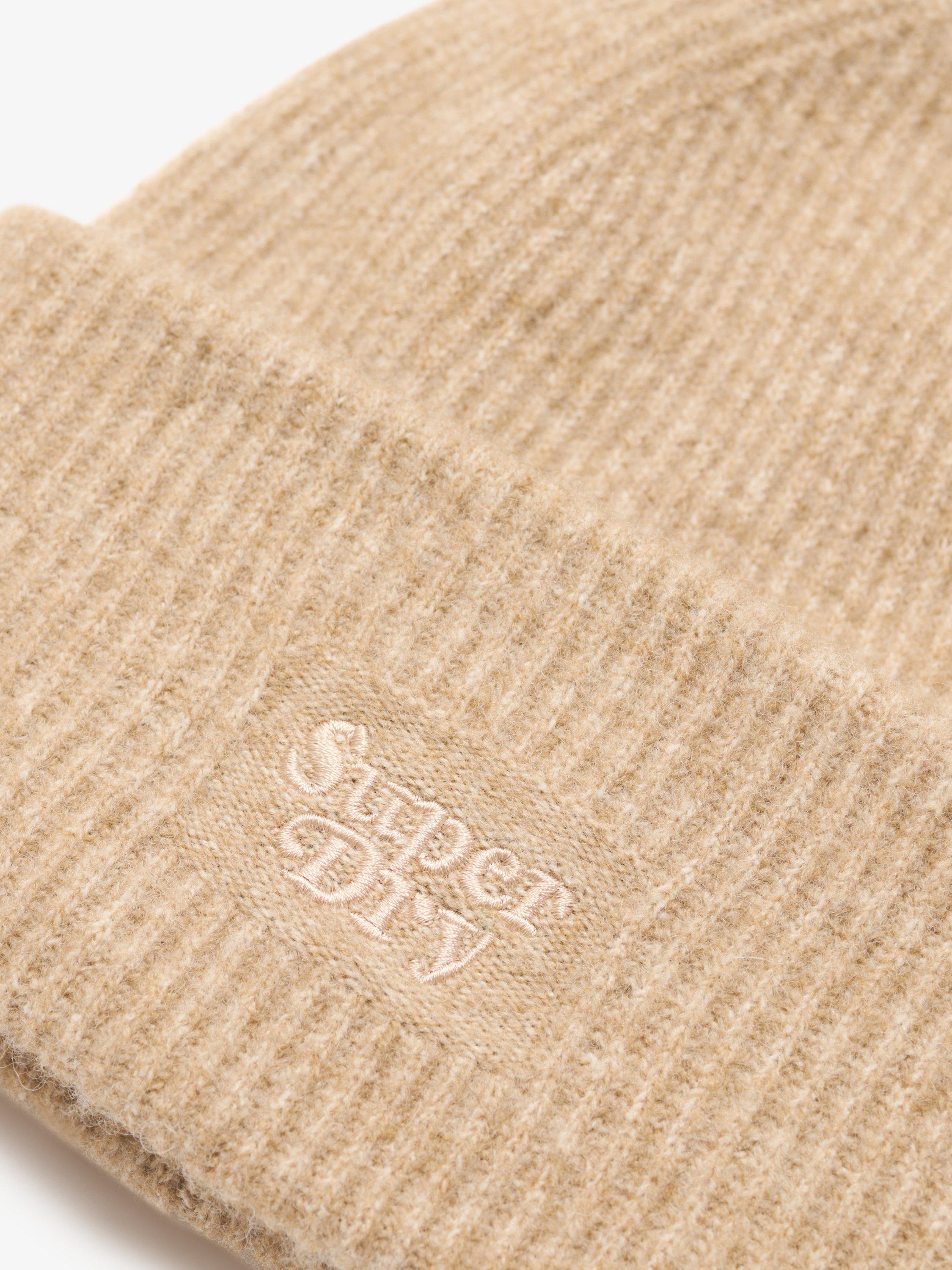 Product image 2 of 3, which shows Superdry Soft Rib Knit Beanie Hat, Coconut Brown, One Size