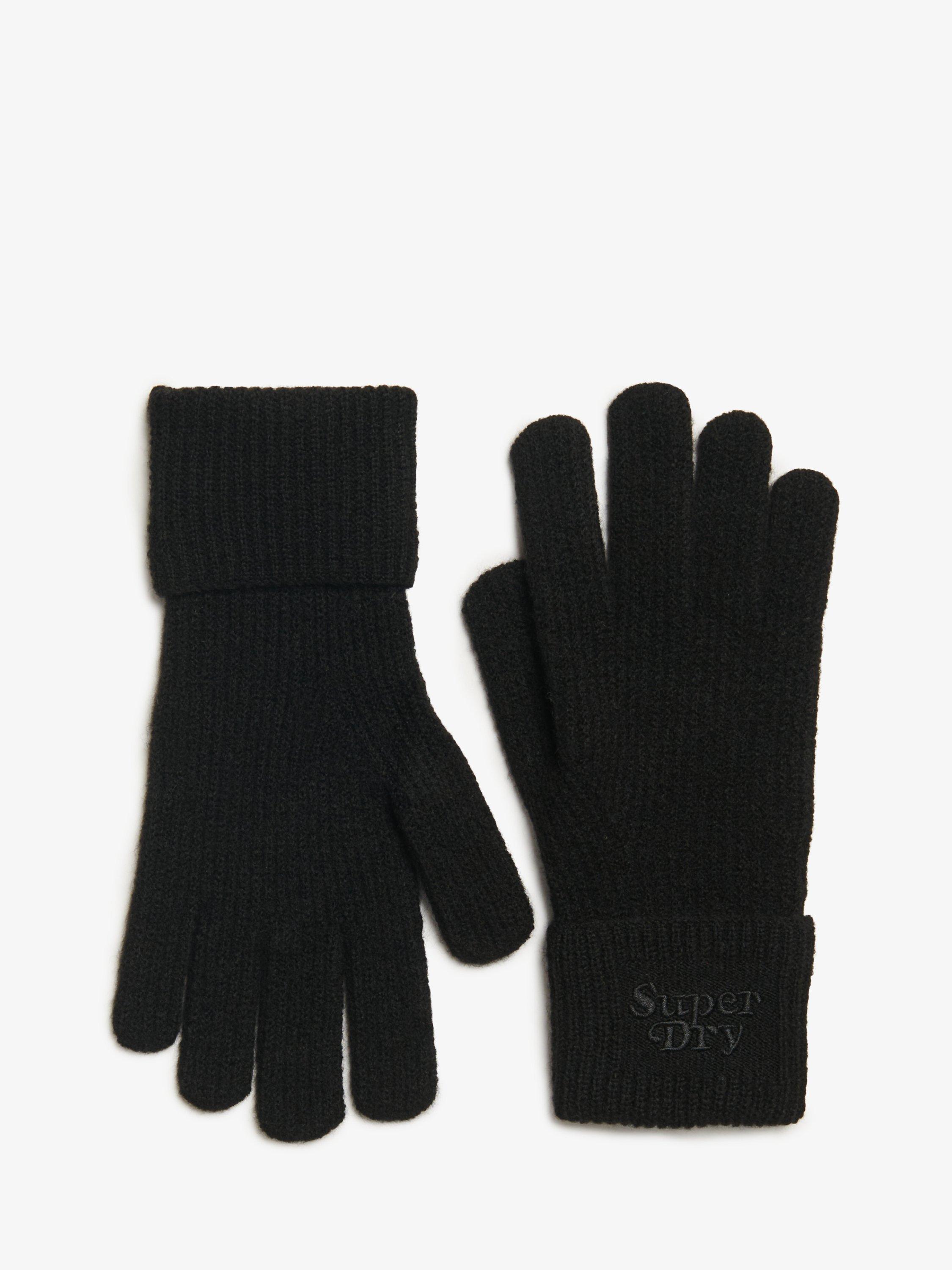 Product image 1 of 3, which shows Superdry Soft Rib Knit Gloves, Black, One Size