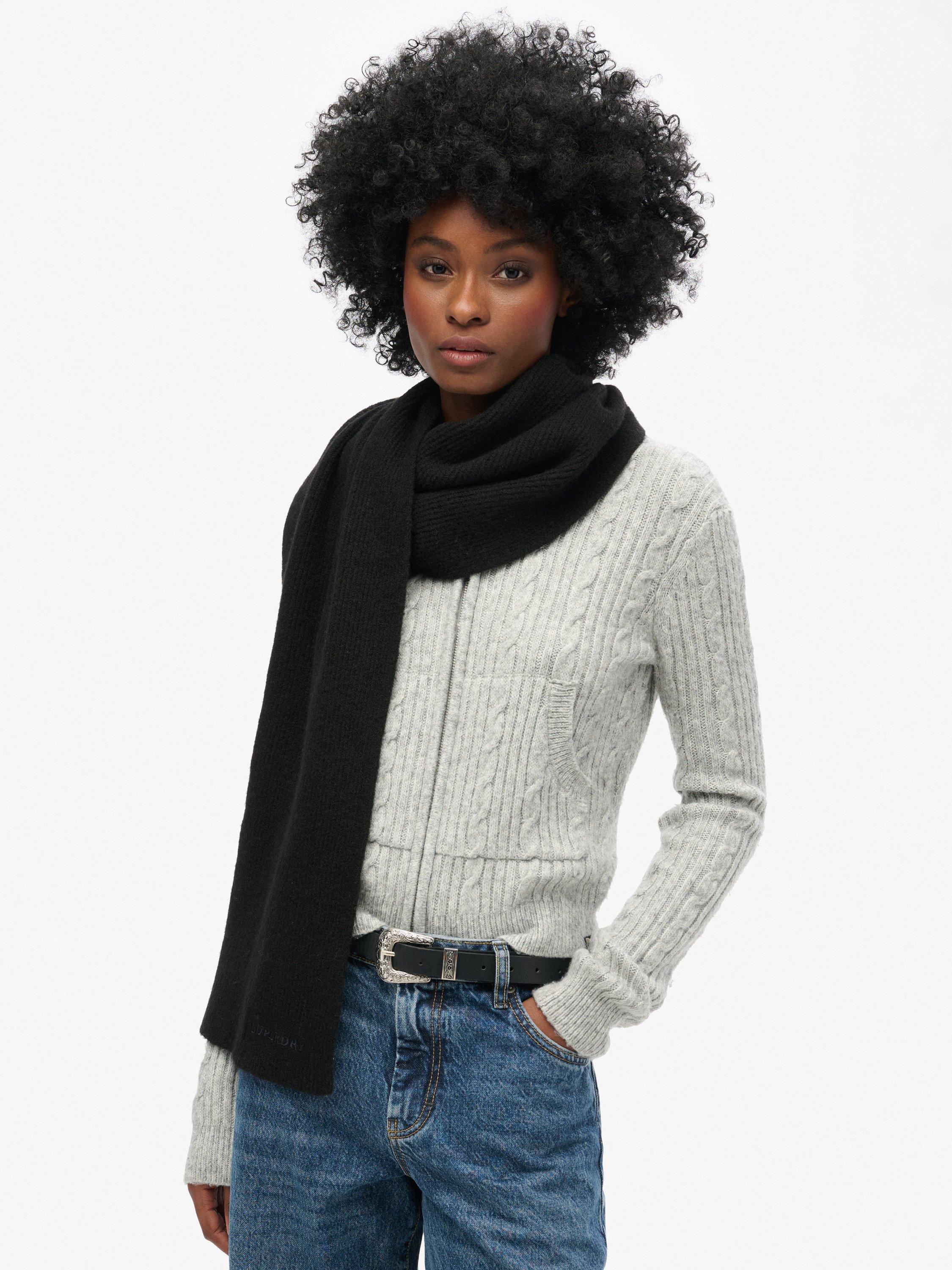 Product image 3 of 3, which shows Superdry Soft Rib Knit Scarf, Black, One Size
