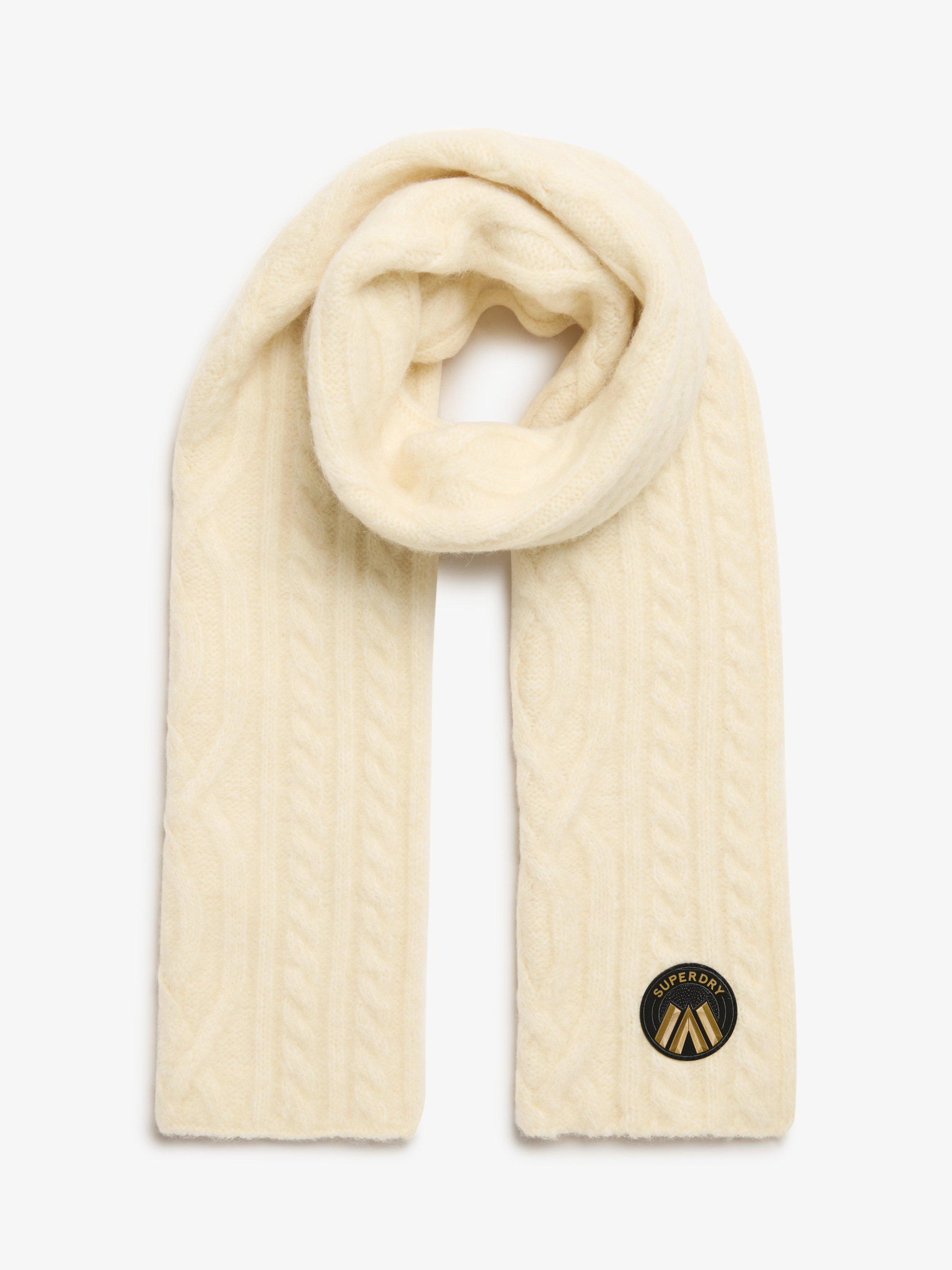 Product image 1 of 3, which shows Superdry Cable Knit Scarf, Oatmeal White, One Size
