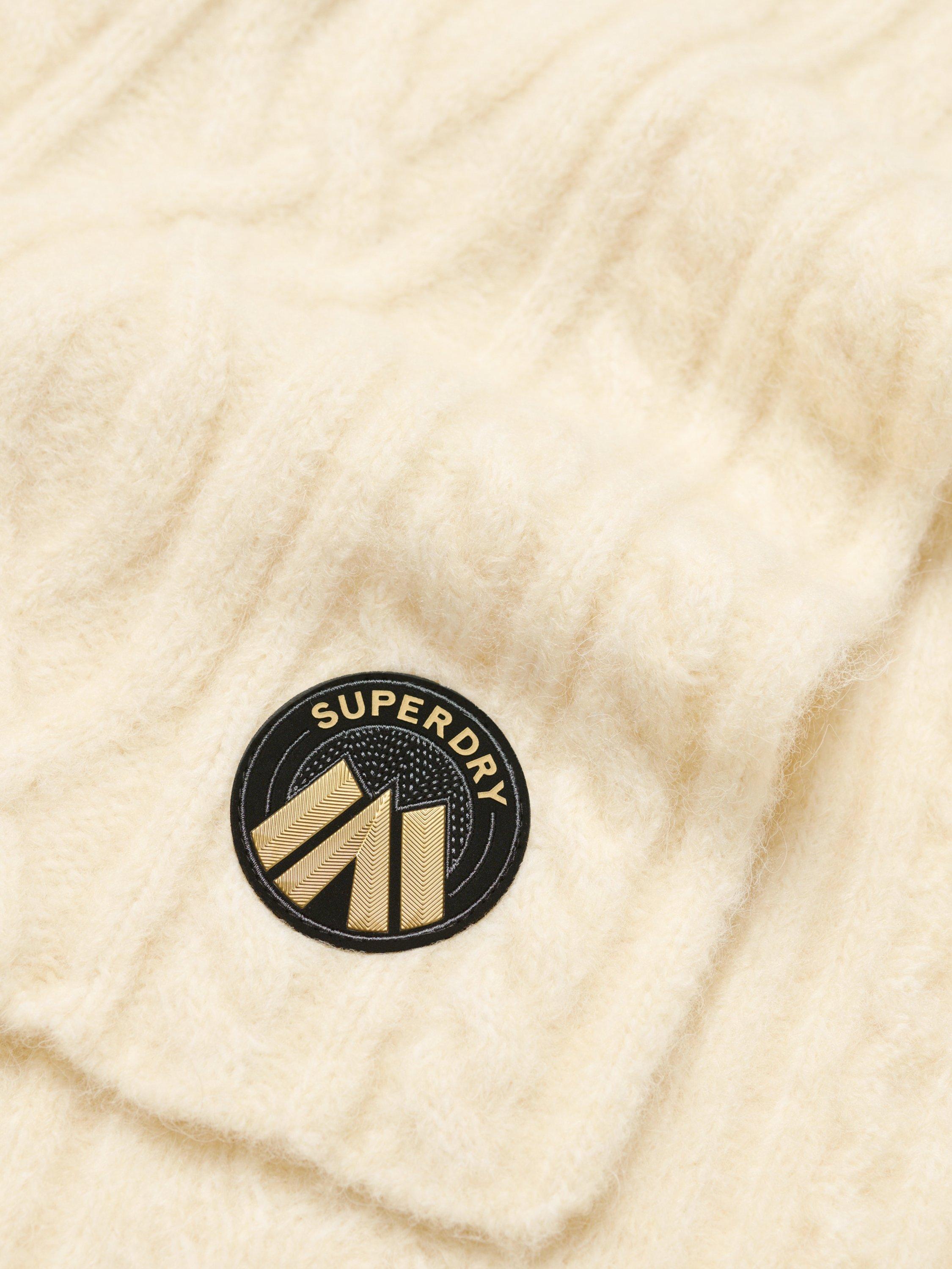 Product image 2 of 3, which shows Superdry Cable Knit Scarf, Oatmeal White, One Size